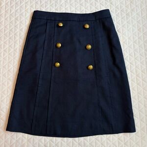 J. Crew Linen Blend Skirt Size 8 Blue Nautical Sailor Crested Gold Tone Buttons